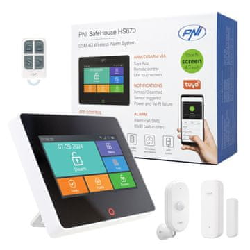 PNI bežični alarmni sustav Wi-Fi GSM 4G, 4,3" ekran na dodir, upravljanje aplikacijom, 99 zona, SMS i pozivi