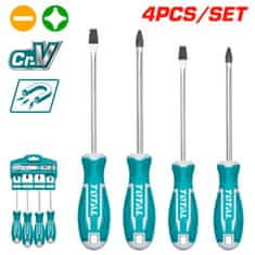 Total One-Stop Tools 4-dijelni set odvijača, CRV/ SL5.5X100mm/SL6.5X150mm/ PH1X100mm/ PH2X150mm (THT250604)