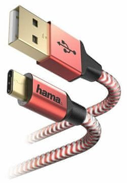 Hama USB kabel za punjenje/podatkovni prijenos Reflected USB-C USB-A 1,5 m crveni 201559