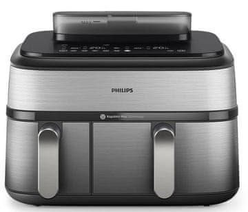 Philips Friteza na vrući zrak OVI ULTRA NA555/00 Dvostruka košara friteze na vrući zrak serije 5000 s funkcijom kuhanja na pari srebrna