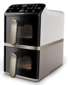 Philips Friteza na vrući zrak Ovi Stacked Dual Basket Airfryer NA462/80 Crna/svileno bijela/svileno bež/bakrena