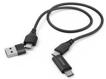 Hama 4 u 1 Type-C kabel s Micro USB i A adapterom 1,5 m crne boje