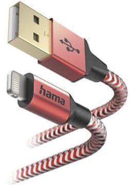 Hama kabel za punjenje/podatkovni kabel Reflected USB tip A - Lightning 1,5 m crveni