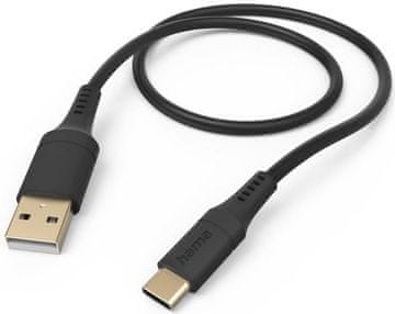 Hama Fleksibilni kabel za punjenje/podatkovni kabel USB-A - USB-C 1,5 m crne boje
