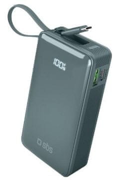 SBS 10000mAh Powerbank s ugrađenim USB-C kabelom, cijan