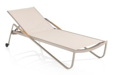Kettler KETTLER DIAMOND aluminijska ležaljka s tikovim naslonima, Sunbrella taupe/bež