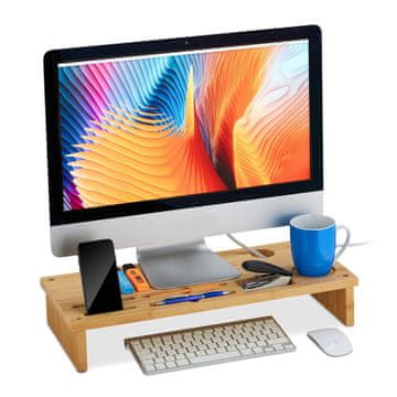 Northix Stalak za monitor od prirodnog bambusa sa 6 pretinaca