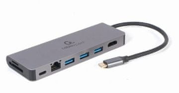 Gembird A-CM-COMBO5-05 5u1 USB-C adapter – HDMI 4K, Gigabit LAN, USB-A, čitač kartica, PD