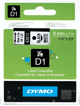 Dymo 43613 (S0720780) 6 mm x 7 m crno-bijela, etikete