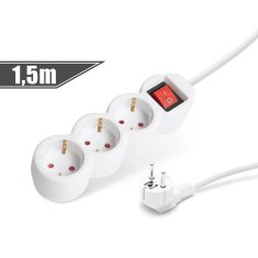 Delight električni razdjelnik 3 utičnice 1,5 m bijeli s prekidačem
