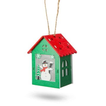 Family Božićna LED ukrasna kućica - toplo bijela - drvo - 2 reda - 7,5 x 9,5 x 5,5 cm