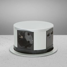 Delight stolna izvlačna utičnica 3 x 230 V + 2 x USB srebrna