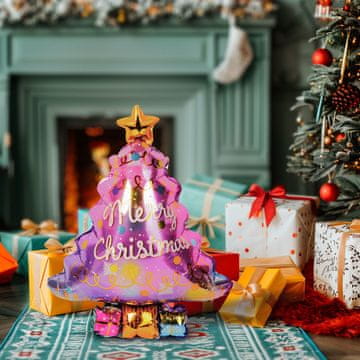 Family 3D božićni balon - aluminijska folija - božićno drvce - 58 x 83 cm