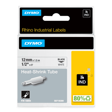 Dymo 18055 (S0718300) Rhino termoskupljajuća cijev D1 crna na bijeloj podlozi 12 mm x 1,5 m