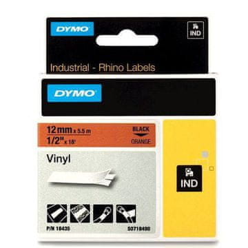 Dymo 18435 (S0718490) RHINO vinil profi D1 12mm x 5.5m crna na narančastoj