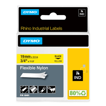 Dymo 18491 RHINO fleksibilni najlon crna na žutoj podlozi 19 mm x 3,5 m