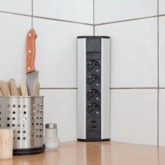 Delight 20484 4 x 250V, 16A, 2 x USB 1,5m produžni kabel 4DIN 1,5 m aluminijski crni