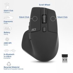 ACT AC5146 ergonomska bežična Bluetooth miš Silent Click, ECO Friendly, multi-connect, 2400DPI