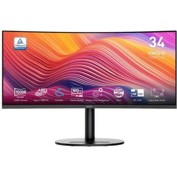 MSI Monitor Modern MD342CQP / 34" / UWQHD / VA / 120Hz / 1ms (MPRT) / curved / KVM / crni - adjustable stand - PD 98W