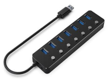 Gembird UHB-U3P7P-01 7-portni USB 3.1 HUB s prekidačima crne boje
