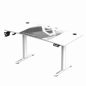 Ultradesk igraći stol LEVEL V2 bijeli, 140x68cm, 72-117cm, električno podesiva visina, s XXL podlogom za miša, pićem i slušalicama
