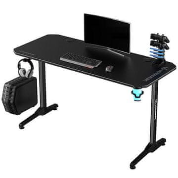 Ultradesk Gaming stol FRAG - CRNI V3, 140x60 cm, 76 cm, s XXL podlogom za miša, 4xUSB, s ultradesk BEAM-om, držačem za piće i slušalicama