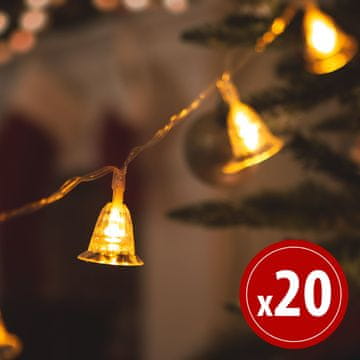 Family LED božićna svjetla - zvono - 20 LED dioda - 2,3 metra - toplo bijela - 3 x AA