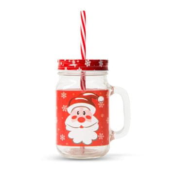 Family Dječje božićne staklene čaše s poklopcem i slamkom - 2 komada - Jelen i Djed Mraz za tople napitke