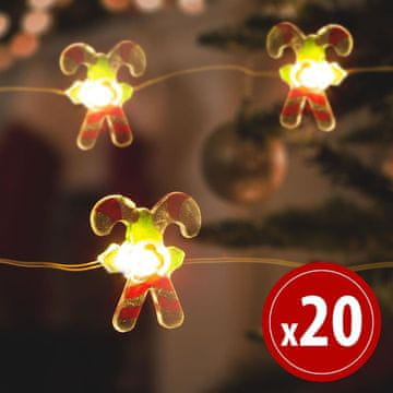 Family LED božićna svjetla - slatkiši - 2,2 metra - 20 LED dioda - toplo bijela - 2 x AA
