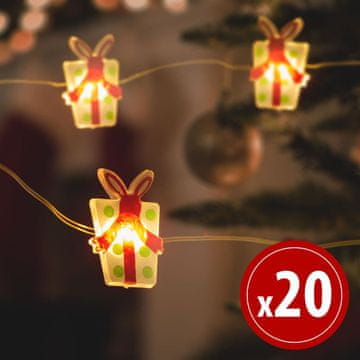 Family LED božićna svjetla - Pokloni - 2,2 metra - 20 LED dioda - toplo bijela - 2 x AA