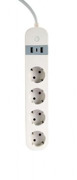 Gembird Gambird TSL-PS-S4U-01-W pametni produžni kabel s USB punjačem, 4 utičnice, bijeli