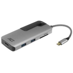 ACT AC7021 USB-C na HDMI 4K adapter Hub USB-C, 2xUSB-A, 2xUSB-C, 1xHDMI, čitač kartica