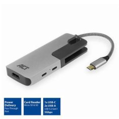 ACT AC7021 USB-C na HDMI 4K adapter Hub USB-C, 2xUSB-A, 2xUSB-C, 1xHDMI, čitač kartica