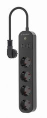 Gembird TSL-PS-S4U-01 pametni produžni kabel s USB punjačem, 4 utičnice, crni