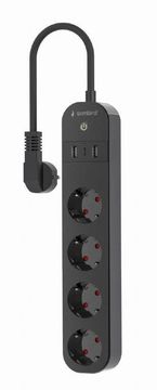 Gembird TSL-PS-S4U-01 pametni produžni kabel s USB punjačem, 4 utičnice, crni