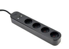 Gembird TSL-PS-S4U-01 pametni produžni kabel s USB punjačem, 4 utičnice, crni