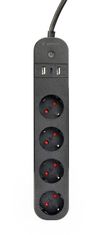 Gembird TSL-PS-S4U-01 pametni produžni kabel s USB punjačem, 4 utičnice, crni