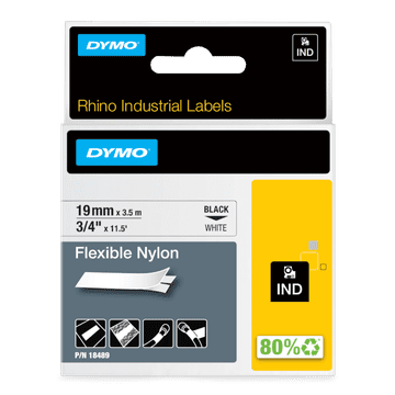 Dymo 18489 RHINO najlonska fleksibilna traka 19 mm x 3,5 m, crna na bijeloj podlozi