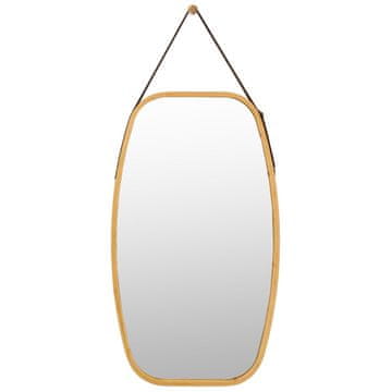Northix Zidno ogledalo za nakit bambus okvir s kožnim remenom 77x44x1.5 cm