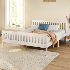 eoshop Dvokrevetni krevet Torino 180x200 cm, masivni bor, bijeli lak, s podnicom