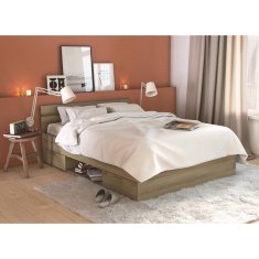 eoshop Multifunkcionalni krevet MICHIGAN 140x200 cm, hrast Kronberg, 2 ladice i niša