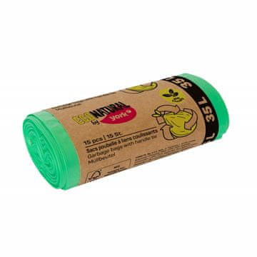 York ECO vreće za smeće s ručkama 35 L, 50x60 cm, zelene, 15 kom, 19,5 µm