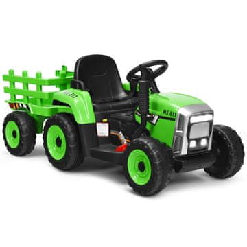 Northix Dječji traktor s 12V baterijom i prikolicom LED zelen