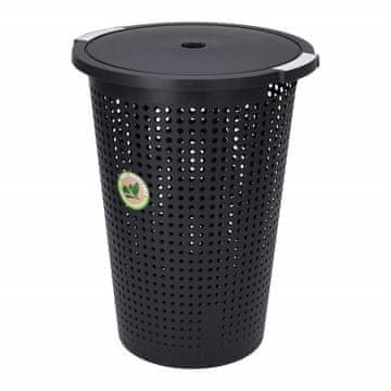 eoshop Okrugla košara za rublje s poklopcem 35 L, Ø40 cm, antracitna, reciklirana plastika