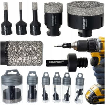 BIGSTREN Set od 6 dijamantnih krunskih pila M14 za keramiku i kamen 6-68 mm + adapter