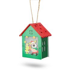 Family Božićna LED ukrasna kućica - toplo bijela - drvo - 2 reda - 7,5 x 9,5 x 5,5 cm