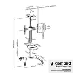 Gembird TVS-70T-02-W aluminijski podni TV stalak s kotačima 37"-70" bijeli