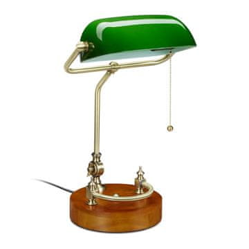 Northix Bankarska lampa s izvlačivim prekidačem – Art Deco, mesing i zeleno staklo