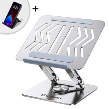WOZINSKY SET: 360 aluminijski stalak za laptop + stalak za pametni telefon - srebrni