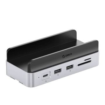 Orico 10-u-1 priključna stanica za Mac mini M.2 USB-C USB-A HDMI RJ45 SD/TF - srebrna